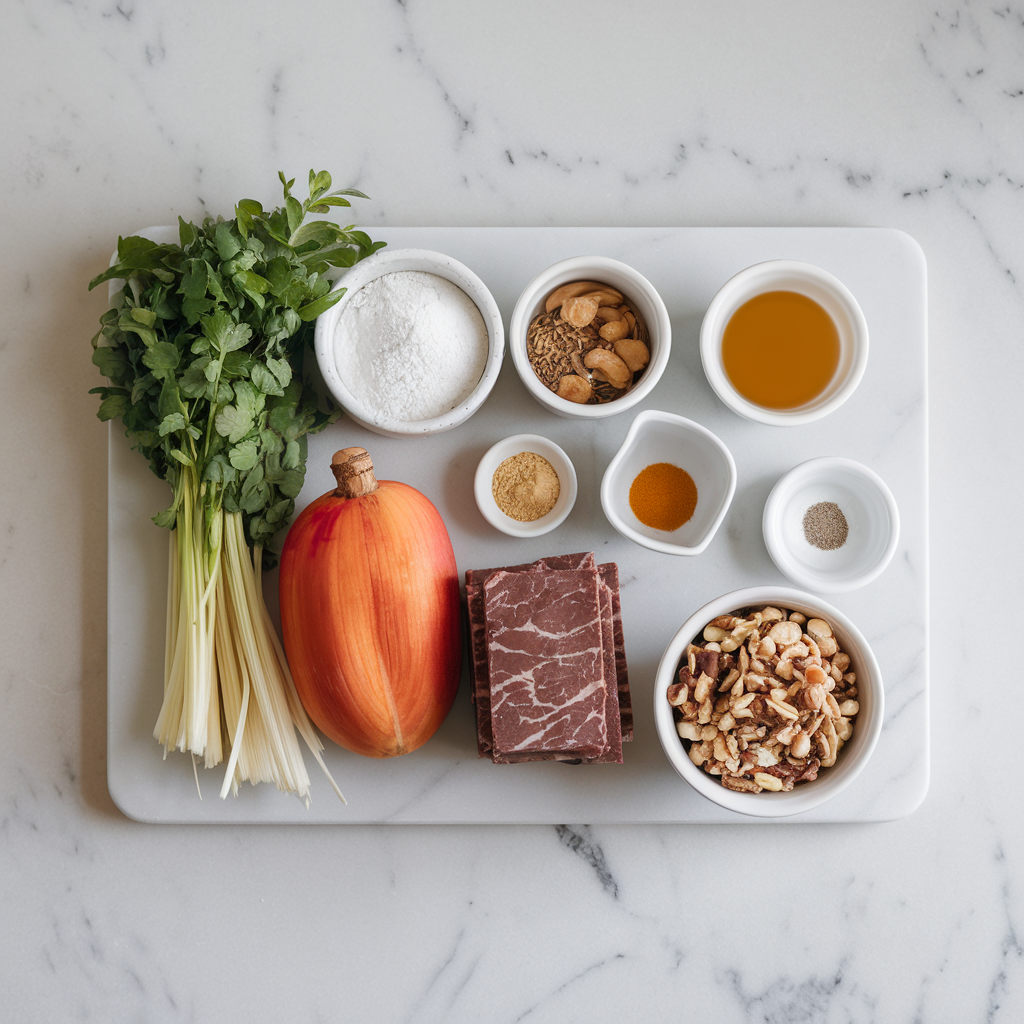 Ingredients for Decadent Chocolate Beef Brownies with Nutty Crunch