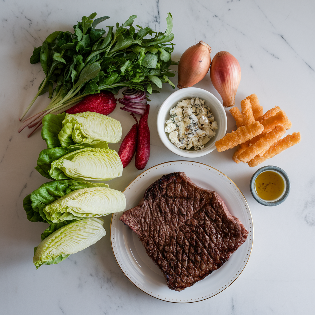 Ingredients for Decadent Grilled Steak & Blue Cheese Wedge Salad with Crispy Onion Straws