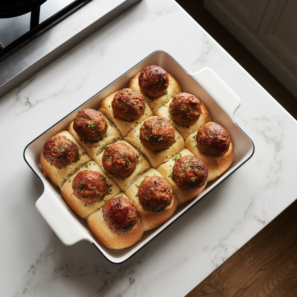 Decadent Meatball-Stuffed Garlic Bread Rolls