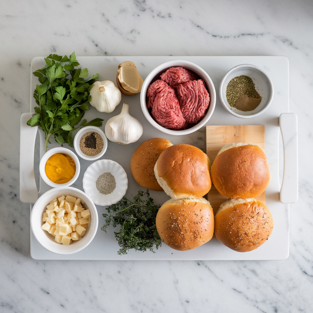 Ingredients for Decadent Meatball-Stuffed Garlic Bread Rolls