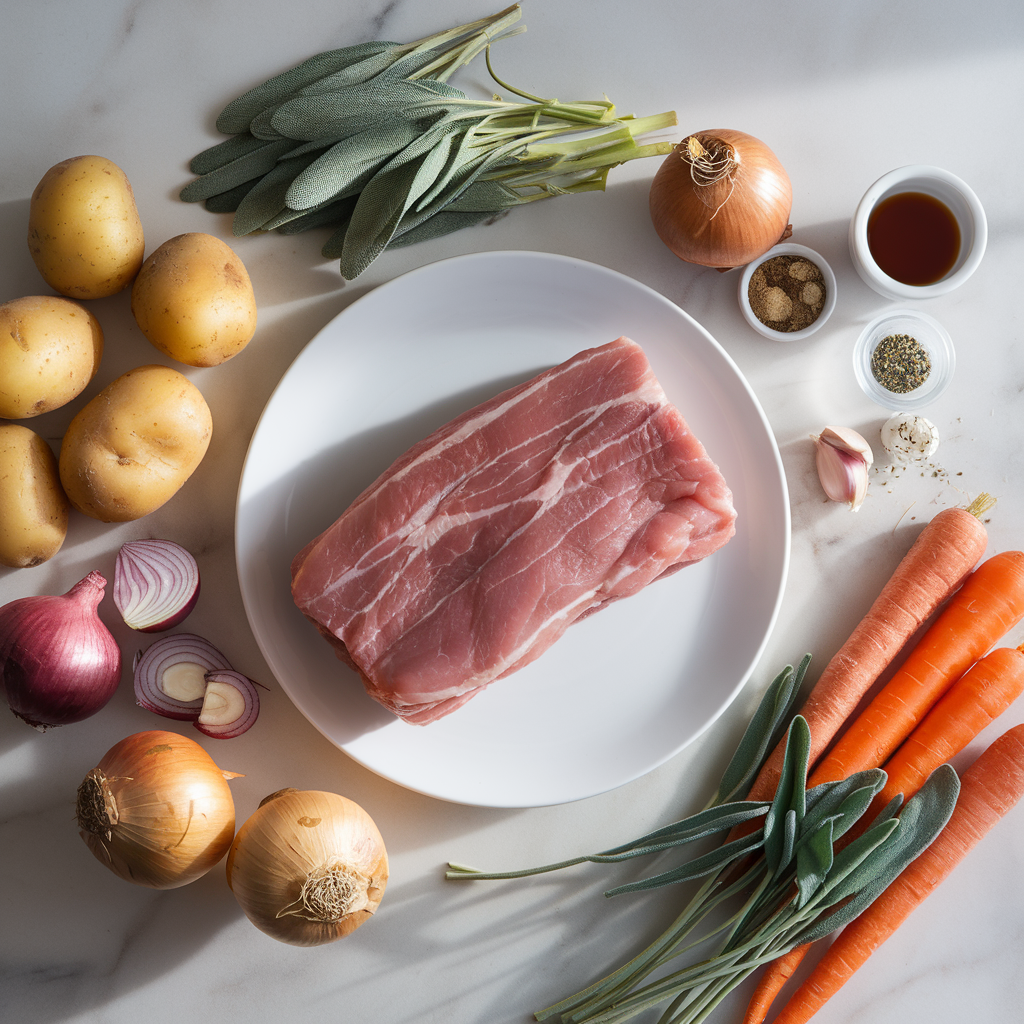 Ingredients for Decadent Pork Belly Breakfast Hash with Crispy Sage