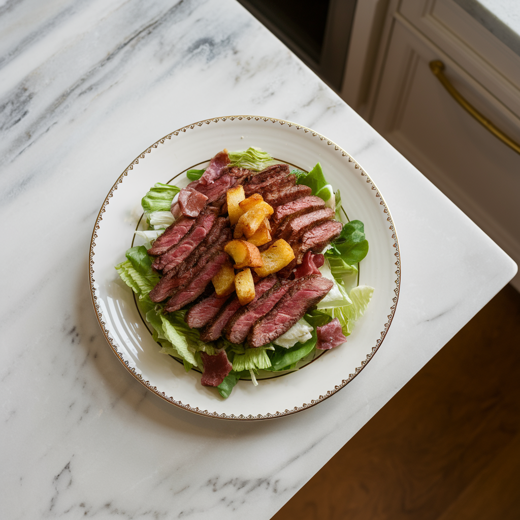 Decadent Steak and Bacon Loaded Salad with Crispy Potato Croutons