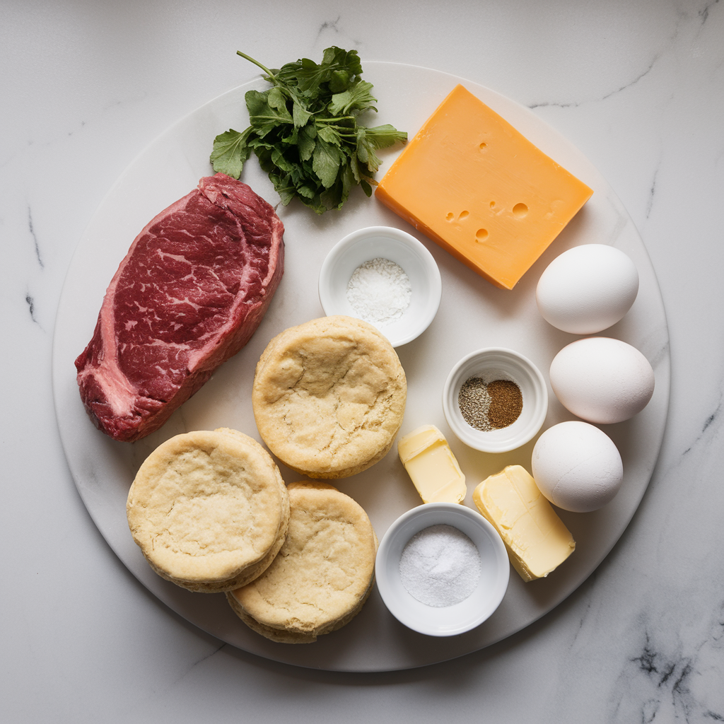 Ingredients for Decadent Steak & Cheese Breakfast Bombs