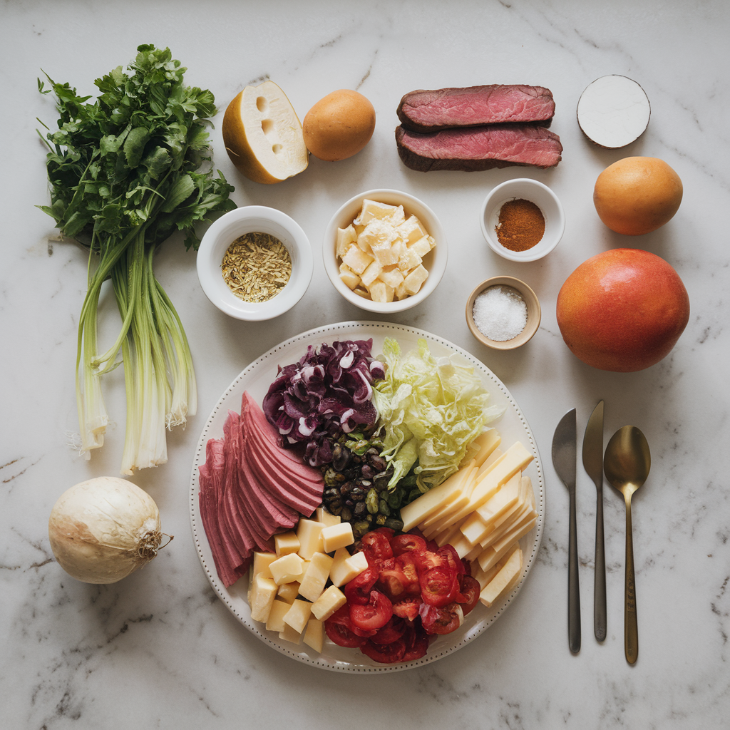 Ingredients for Decadent Steak & Cheese Cobb Salad Delight