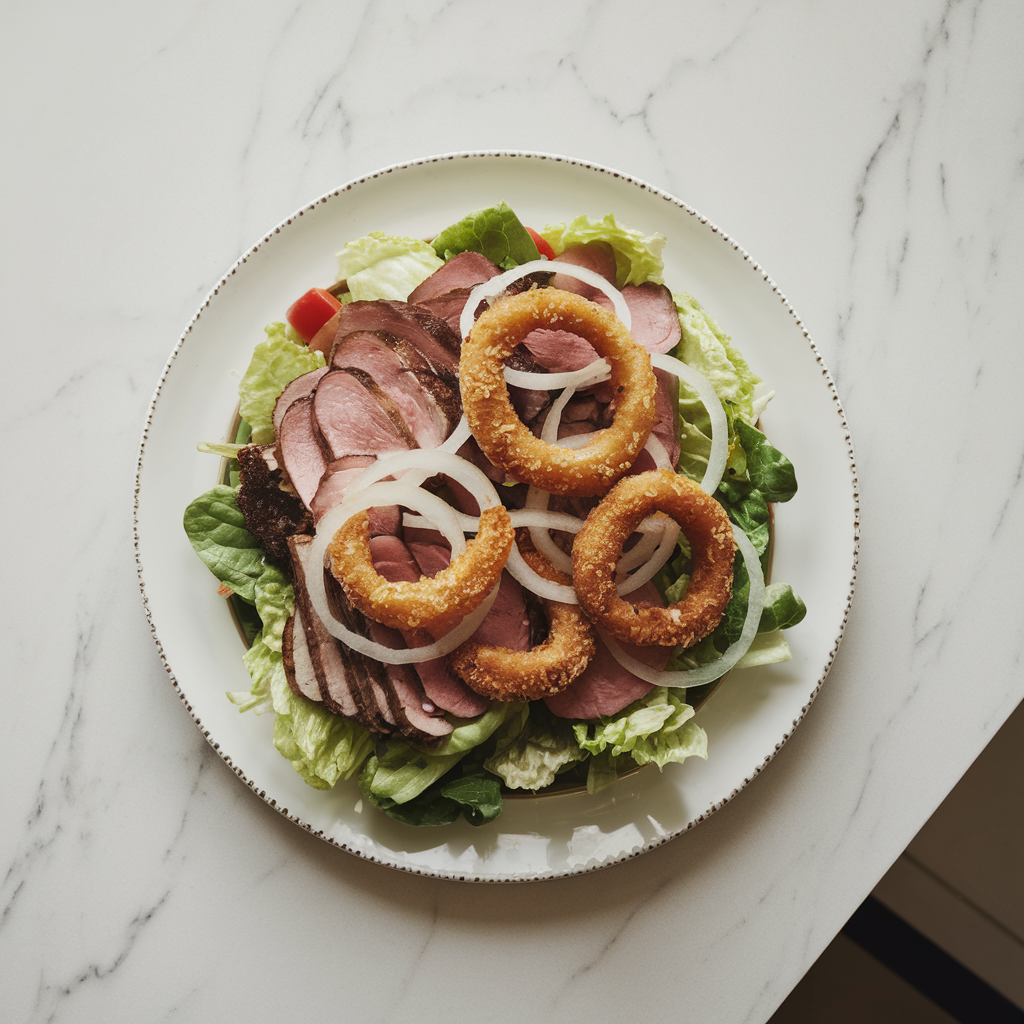 Decadent Steakhouse Cobb Salad with Crispy Onion Rings