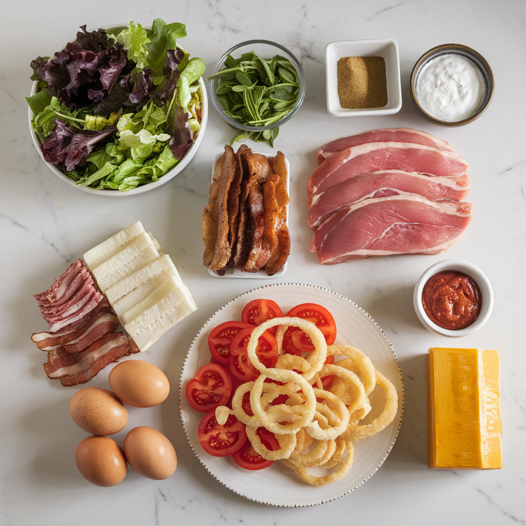 Ingredients for Decadent Steakhouse Cobb Salad with Crispy Onion Rings