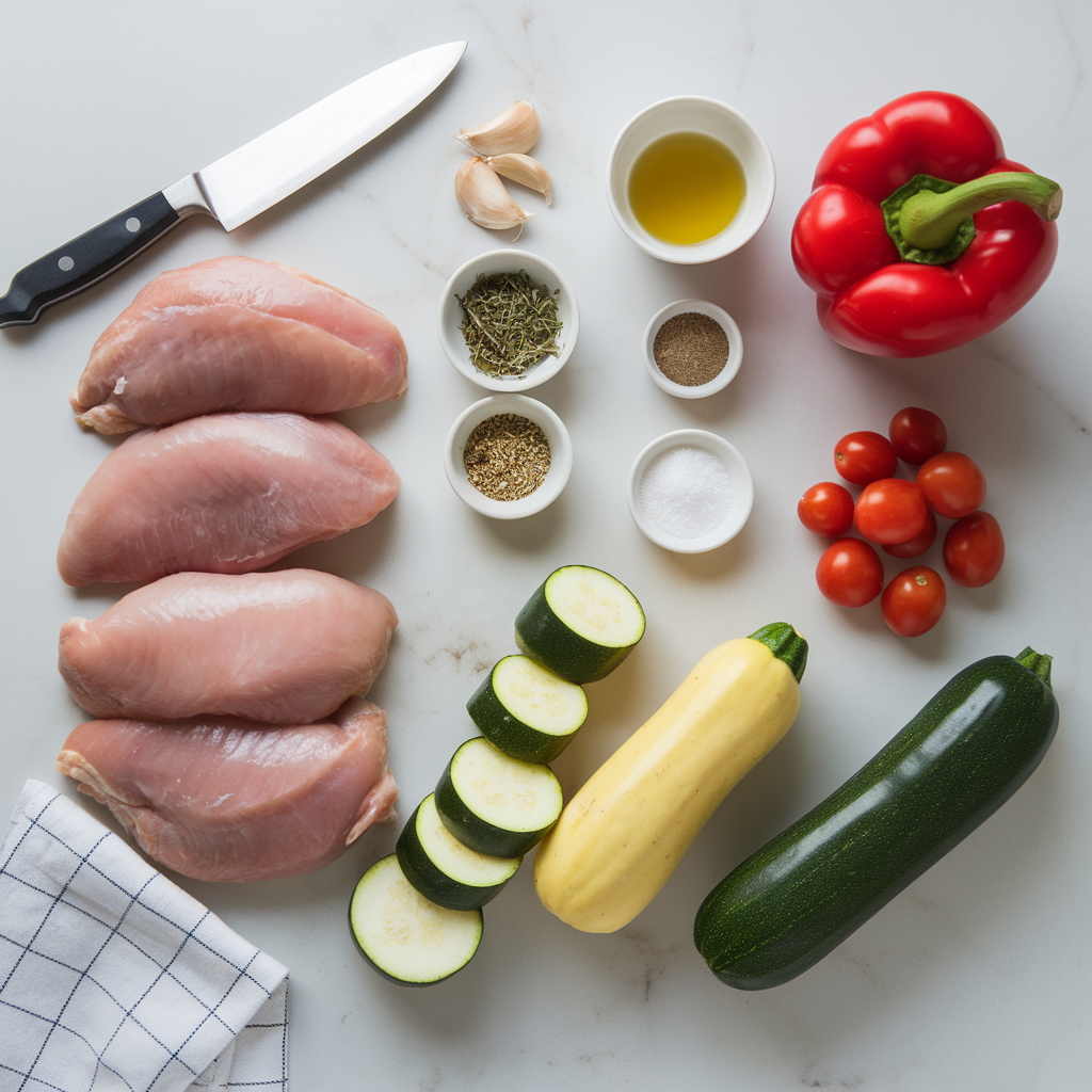 Ingredients for Easy One-Pan Garlic Herb Chicken with Vegetables