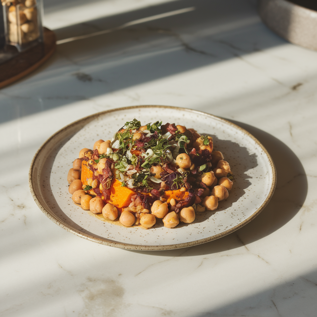 Easy Peasy Herb-Infused Chickpea & Sweet Potato Skillet