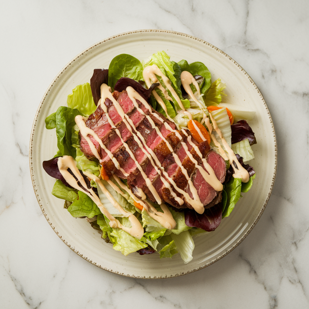 Epic Steakhouse Bacon-Wrapped Filet Salad with Blue Cheese Drizzle