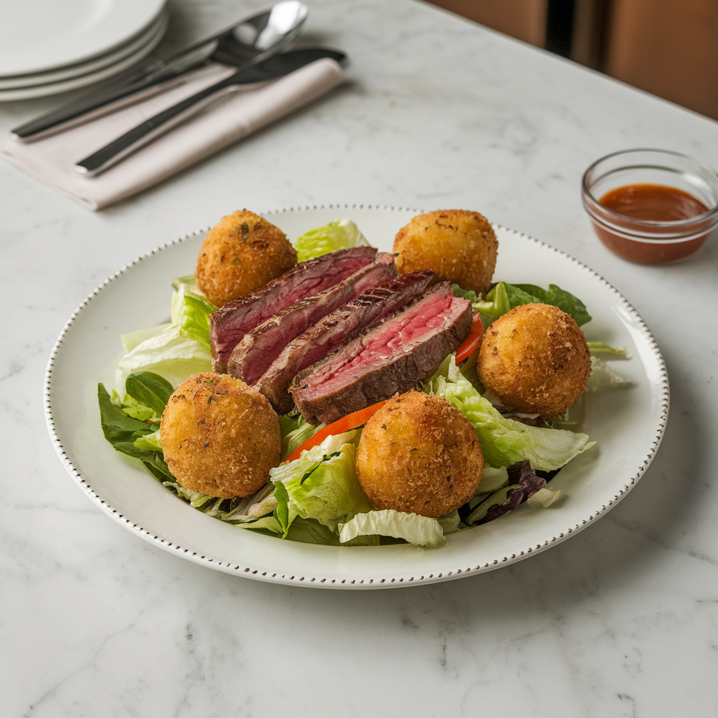 Epic Steakhouse Salad with Loaded Potato Croquettes