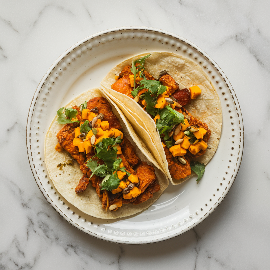 Exotic Air-Fried Jackfruit Tacos with Turmeric-Pumpkin Seed Salsa