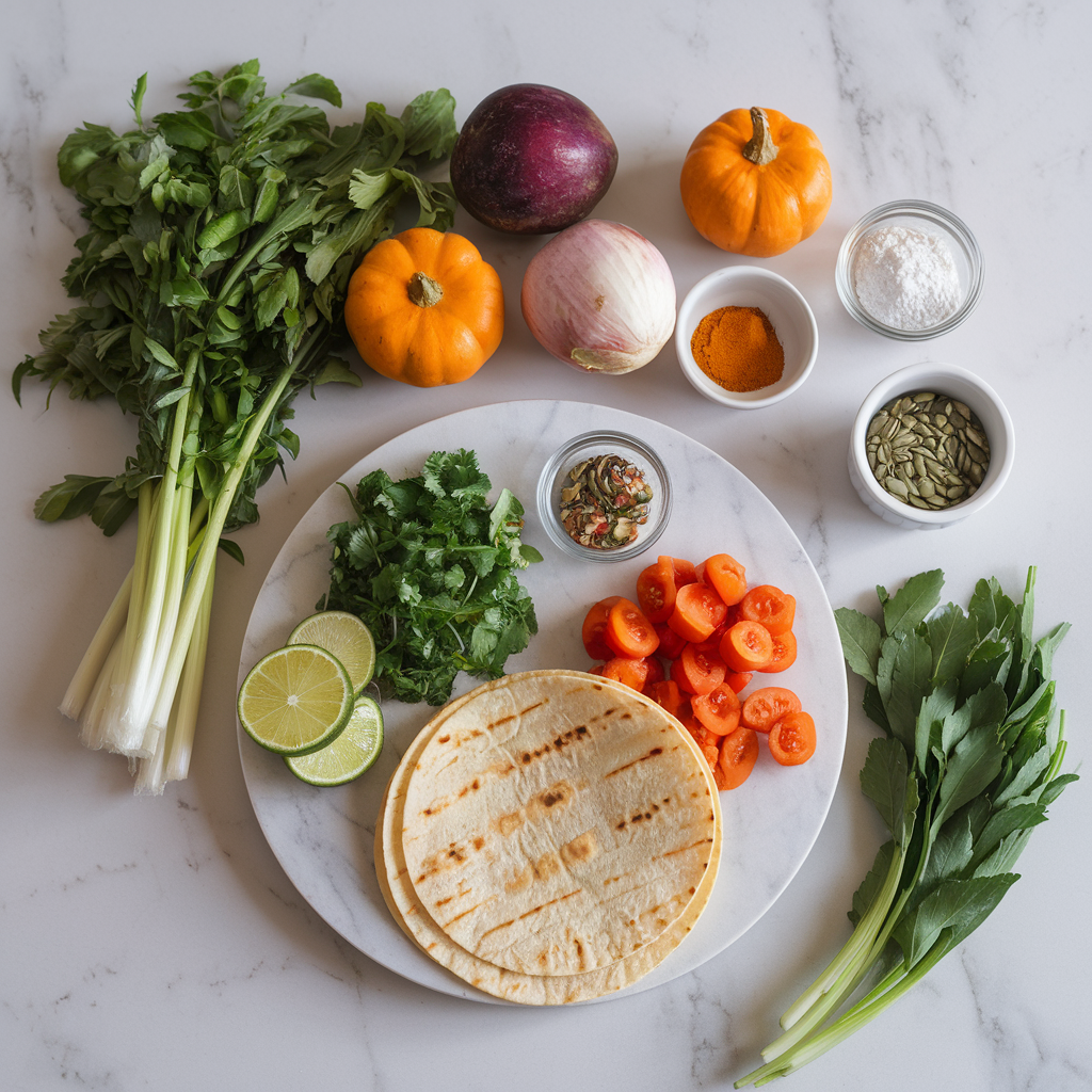 Ingredients for Exotic Air-Fried Jackfruit Tacos with Turmeric-Pumpkin Seed Salsa
