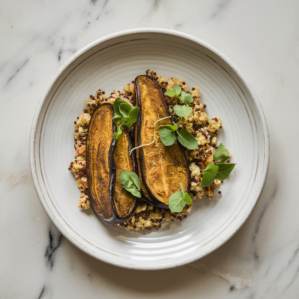 Exotic Air-Fried Spiced Eggplant with Tangy Herb Quinoa