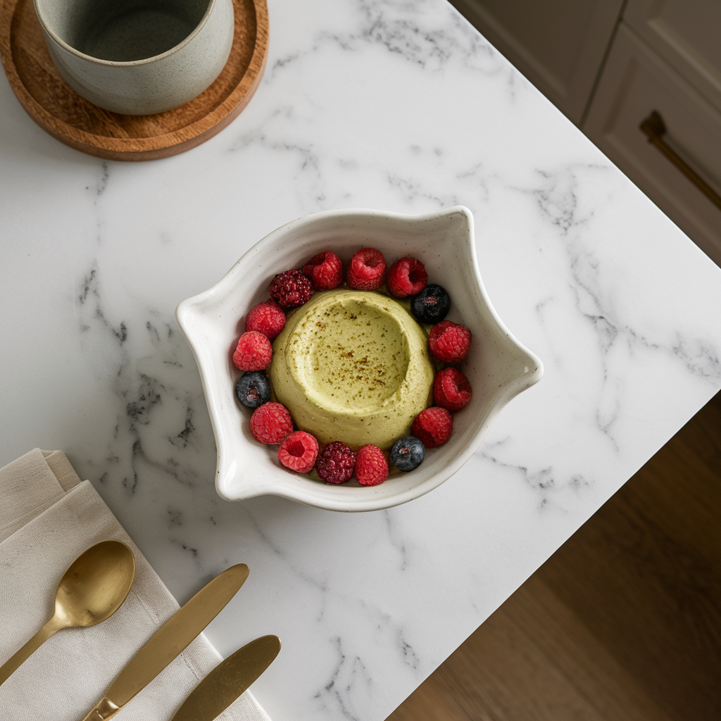 Exotic Avocado-Matcha Pudding With Tropical Berry Salsa