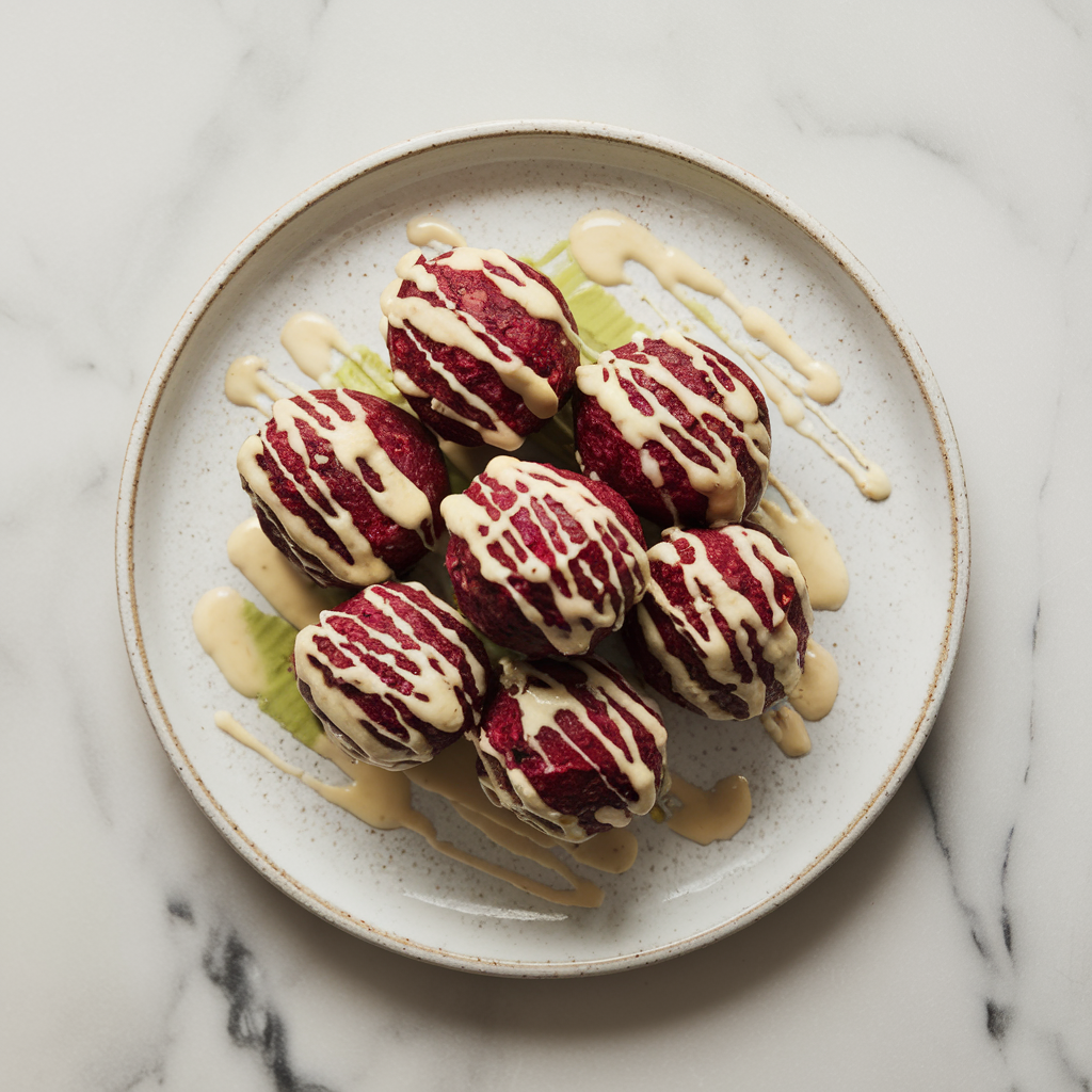 Exotic Black Sesame & Beetroot Bliss Balls with Cashew-Lime Drizzle