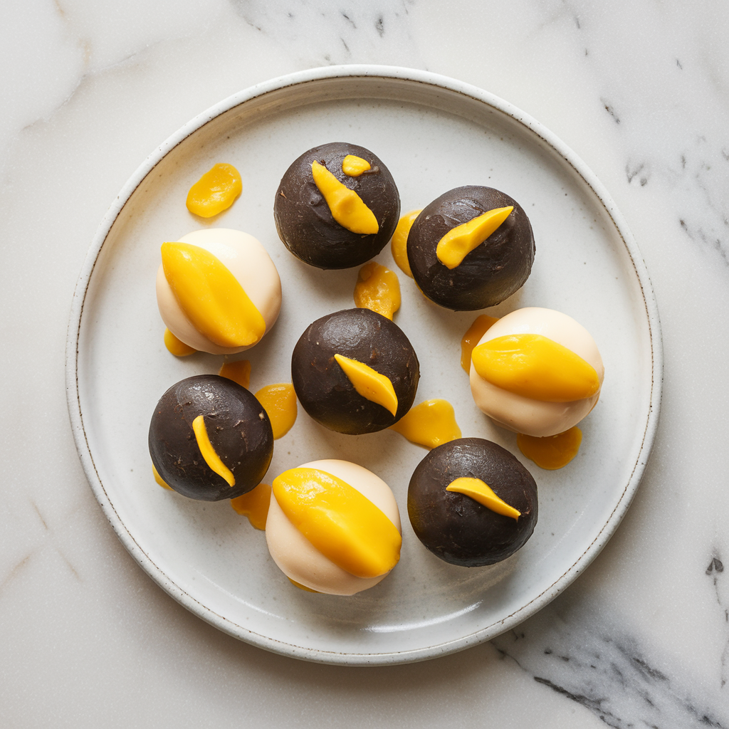 Exotic Black Sesame & Mango Mochi Bites