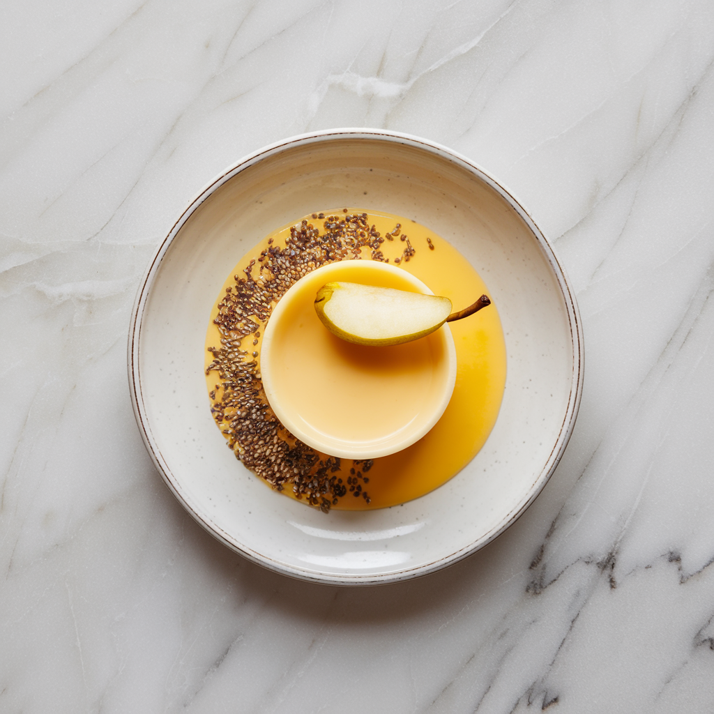 Exotic Cardamom-Scented Pear & Chia Seed Panna Cotta