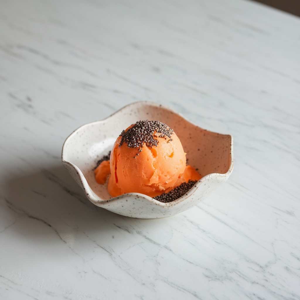 Exotic Carrot and Ginger Sorbet with Chia Seed Crunch