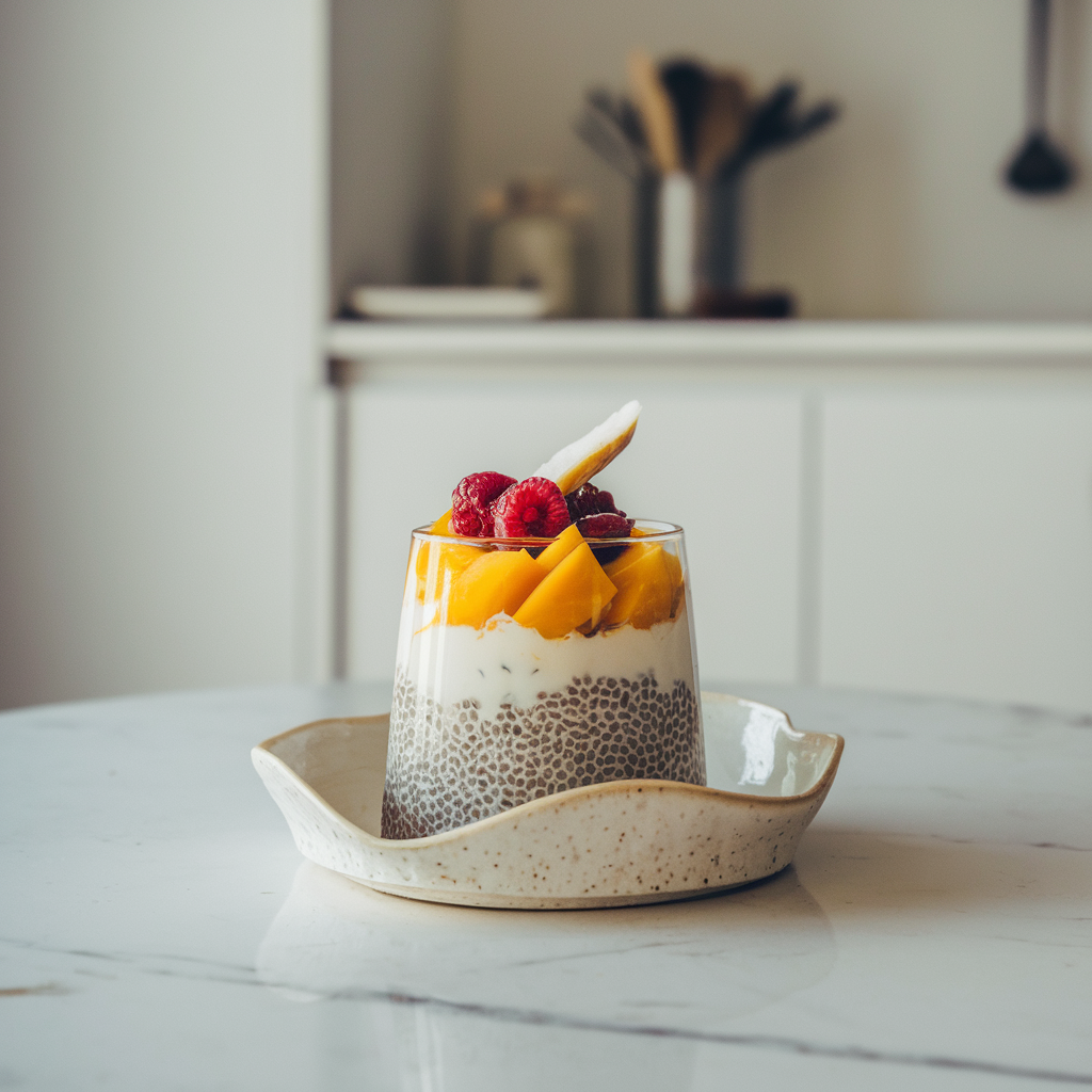 Exotic Chia-Coconut Mango Parfait with Spiced Berry Compote
