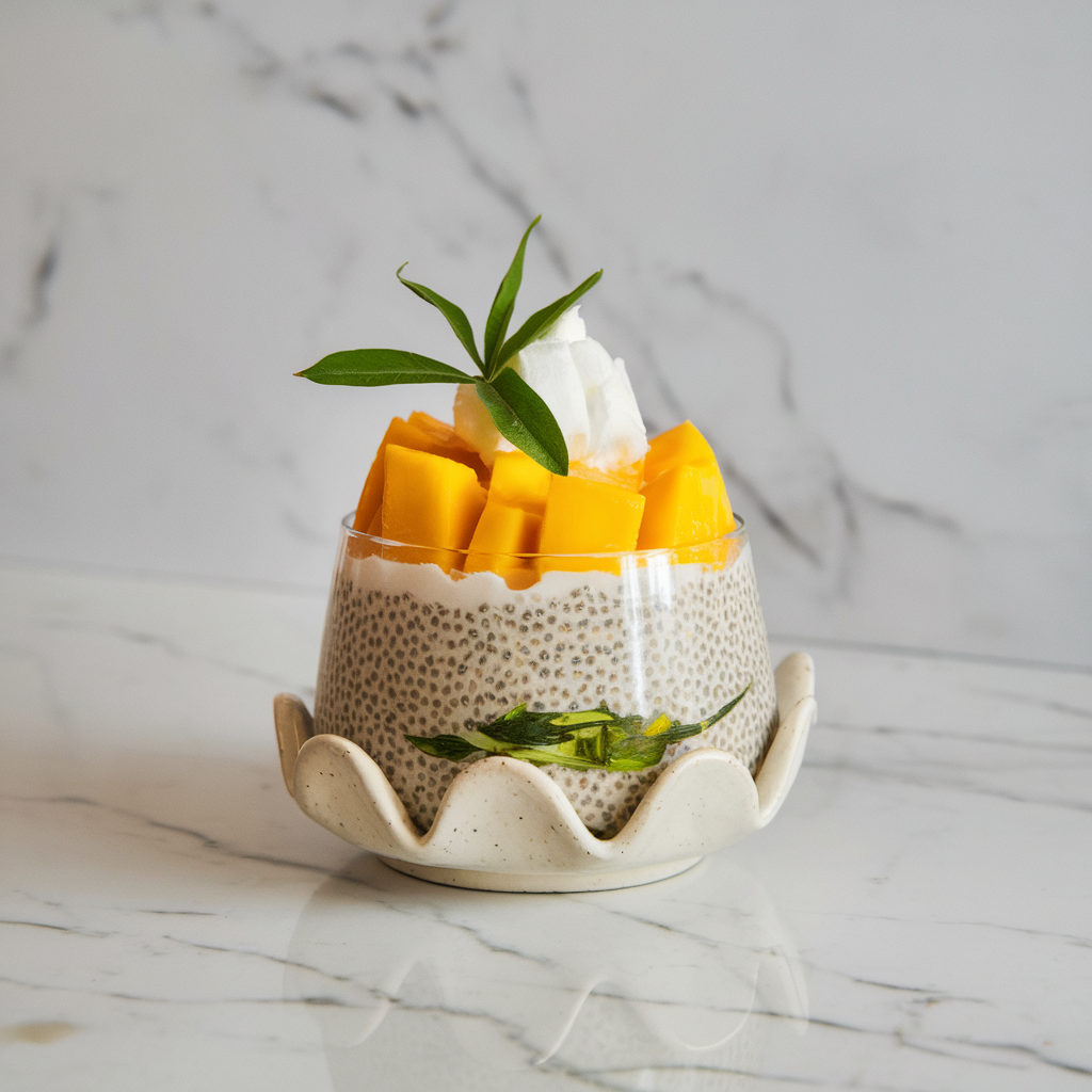 Exotic Chia-Coconut Mango Parfait with Herbal Infusion