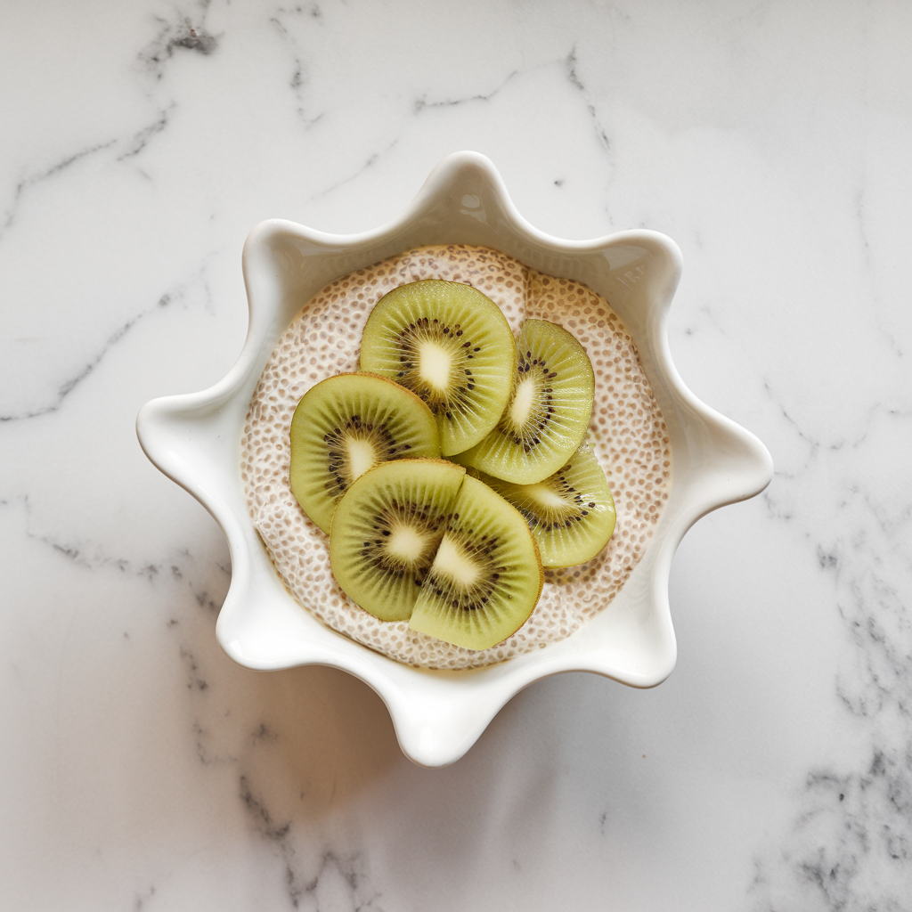 Exotic Chia Coconut Turmeric Pudding with Fresh Kiwi Compote