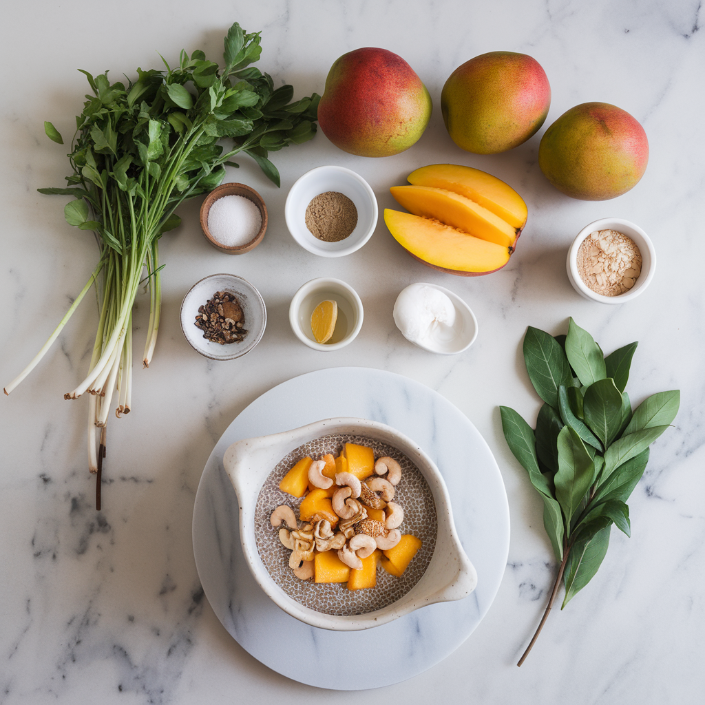 Ingredients for Exotic Chia-Mango Cashew Delight: A Nutrient-Packed Healthy Dessert