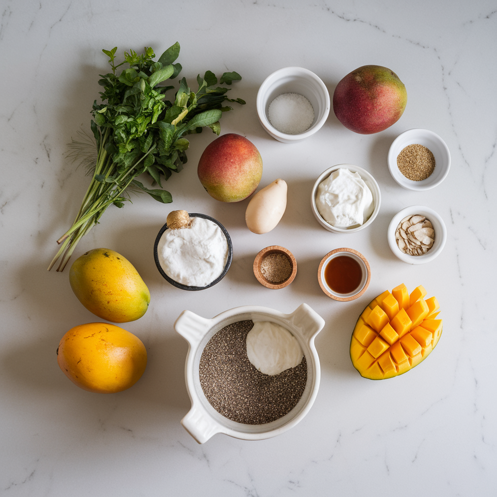 Ingredients for Exotic Chia Mango Coconut Trifle: A Tropical Health Delight