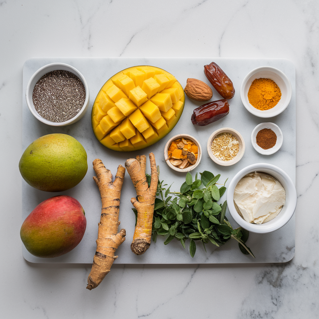 Ingredients for Exotic Chia Mango Turmeric Delight Bars