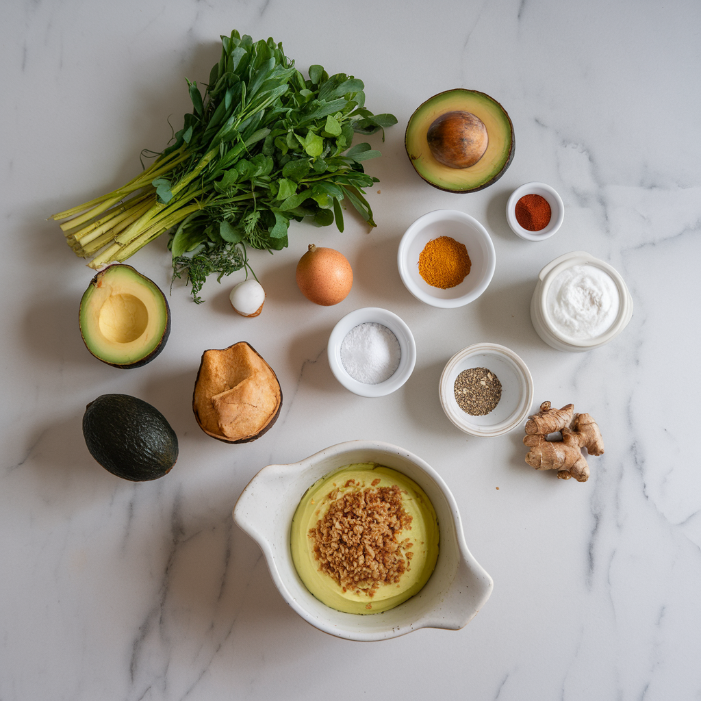 Ingredients for Exotic Coconut-Avocado Mousse with Spicy Ginger Crumble