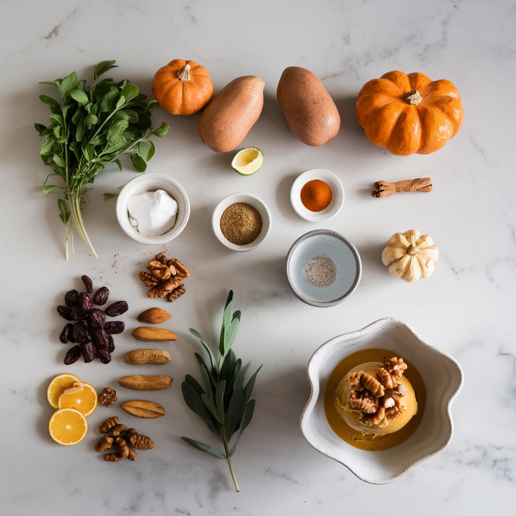 Ingredients for Exotic Date & Spiced Pumpkin Sorbet With Caramelized Nut Cluster
