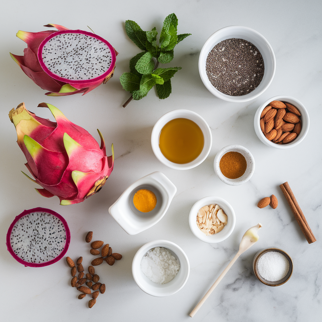 Ingredients for Exotic Dragon Fruit and Chia Pudding Parfait