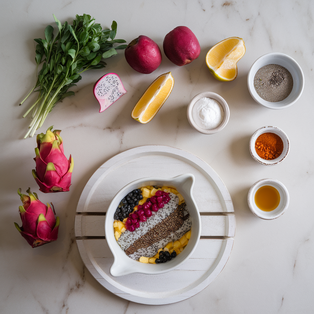 Ingredients for Exotic Dragon Fruit and Chia Seed Parfait: A Nutrient-Packed Dessert Delight