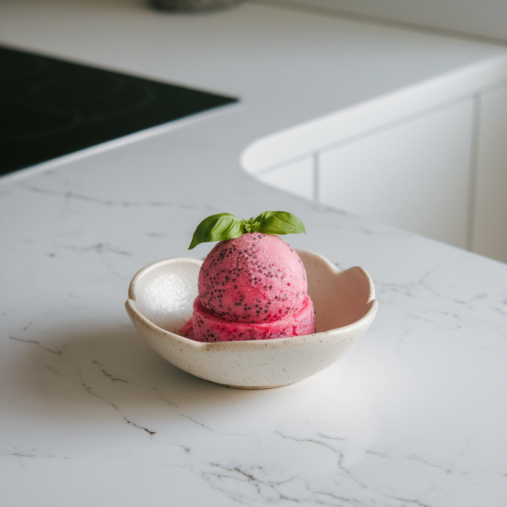 Exotic Dragon Fruit and Chia Seed Sorbet with Basil and Lime
