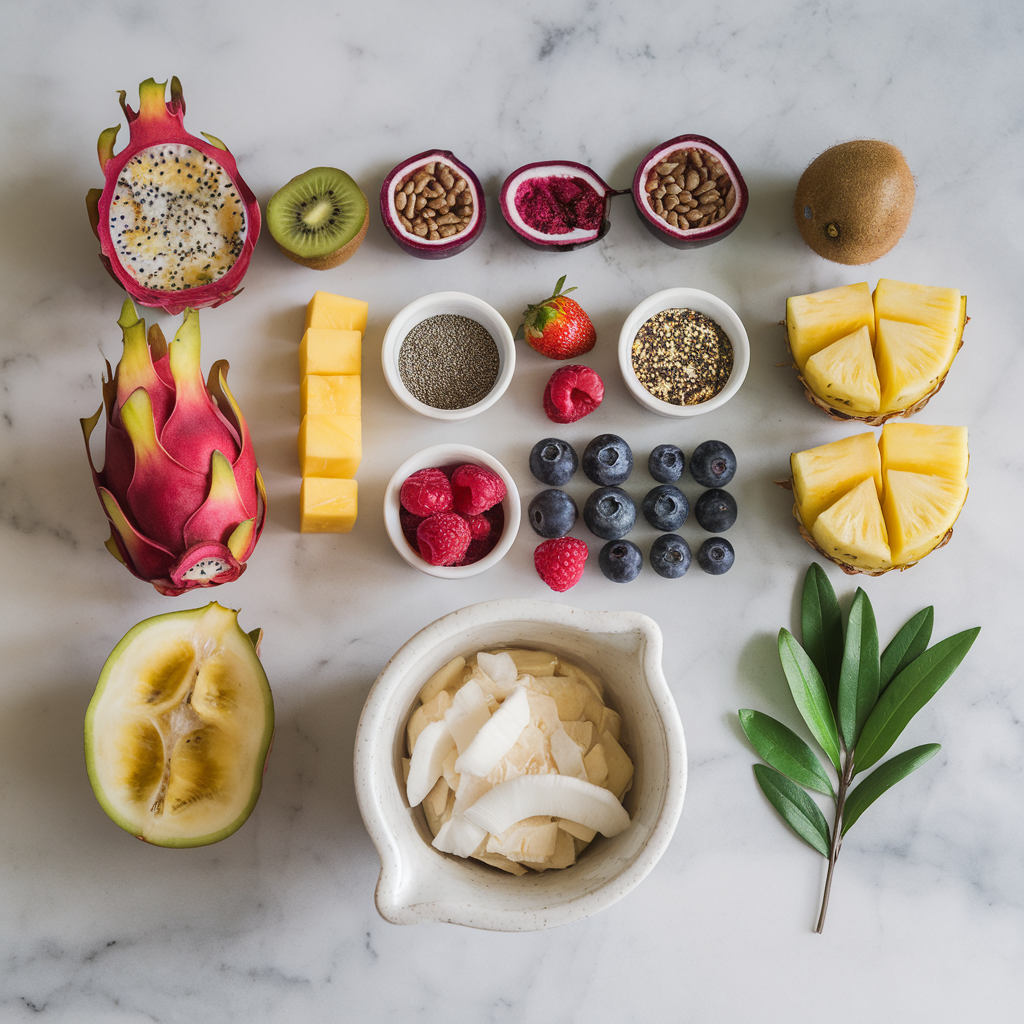 Ingredients for Exotic Dragon Fruit and Passion Seed Parfait - A Tropical Health Boost