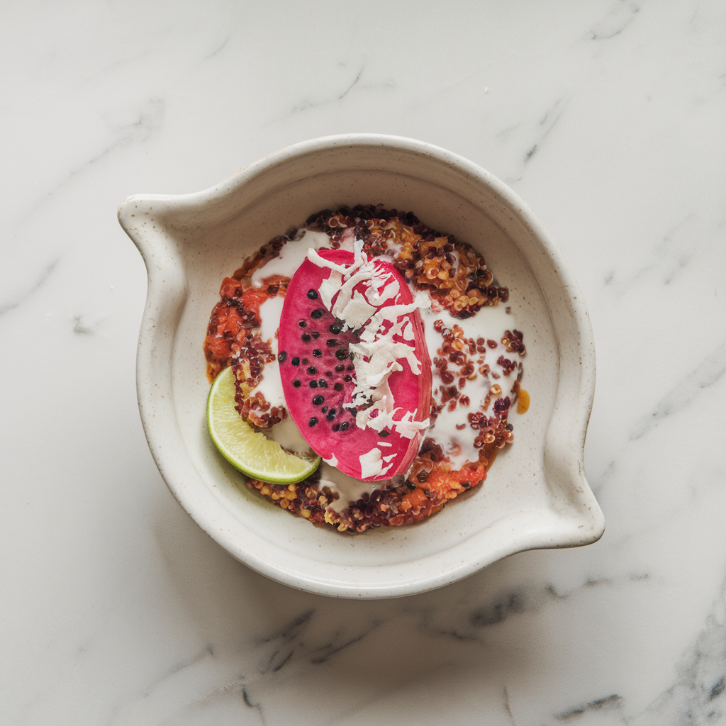 Exotic Dragonfruit and Quinoa Pudding with Coconut Lime Drizzle
