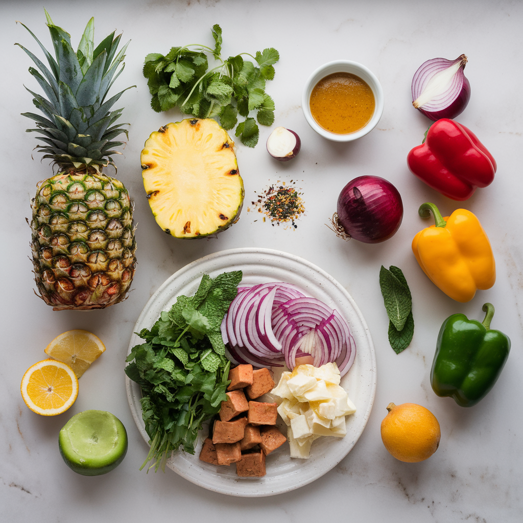 Ingredients for Exotic Grilled Pineapple and Tempeh Salad with Spicy Turmeric Dressing