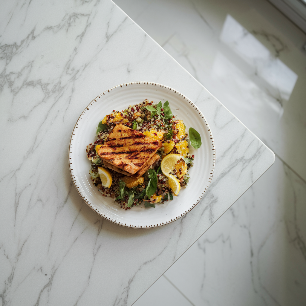 Exotic Grilled Tempeh and Roasted Citrus Quinoa Salad
