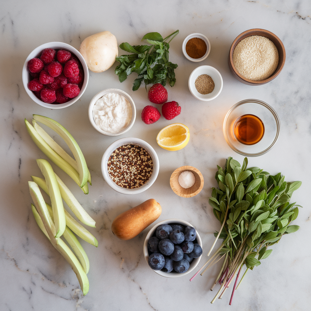 Ingredients for Exotic Jackfruit-Berry Parfait with Quinoa Crunch