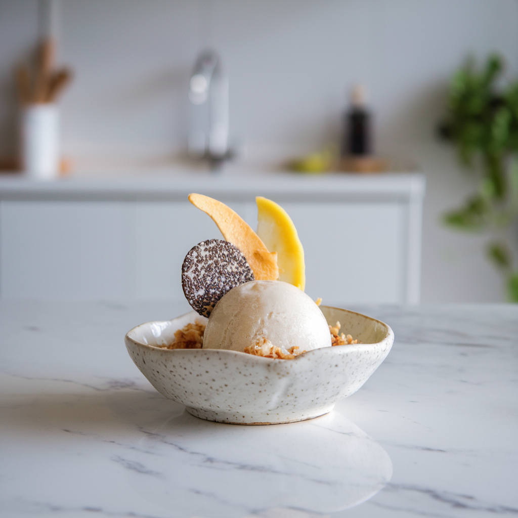 Exotic Jackfruit and Coconut Sorbet with Chia Seed Crisp