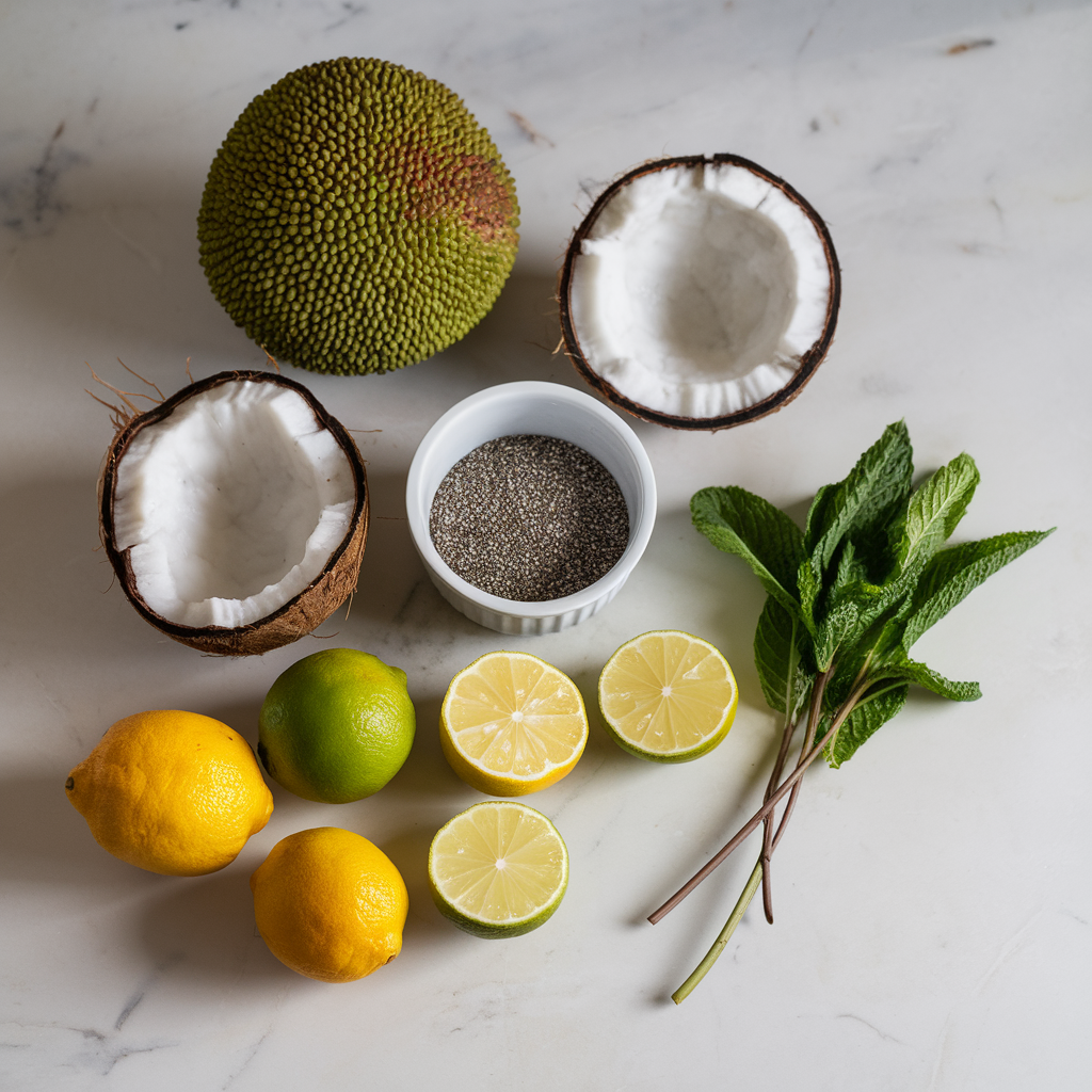 Ingredients for Exotic Jackfruit and Coconut Sorbet with Chia Seed Crisp