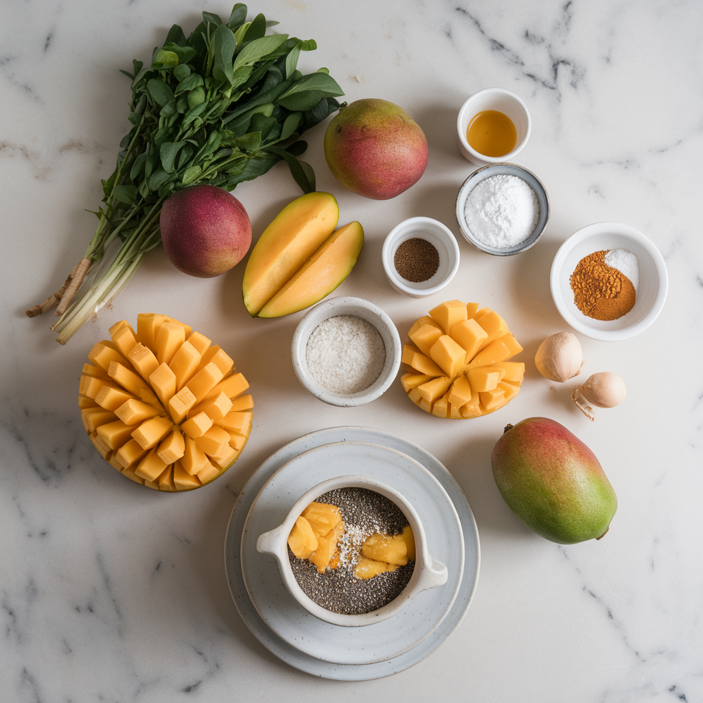 Ingredients for Exotic Jackfruit Mango Chia Parfait: A Tropical Healthy Dessert Delight