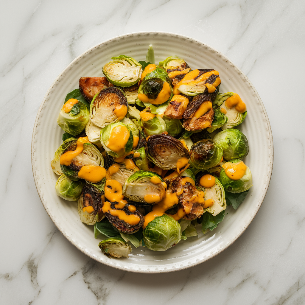 Exotic Jackfruit and Roasted Brussels Sprouts Salad with Spicy Mango Dressing