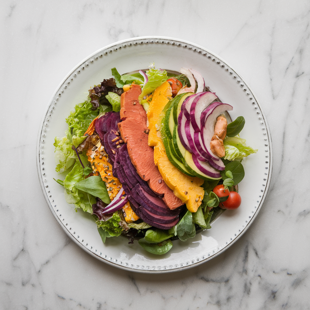 Exotic Jackfruit and Seitan Rainbow Salad with Balsamic Orange Vinaigrette