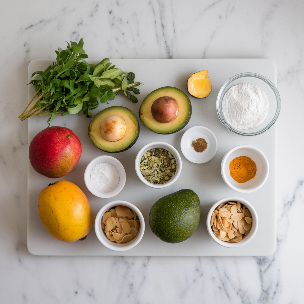 Ingredients for Exotic Mango and Avocado Coconut Bliss Bars