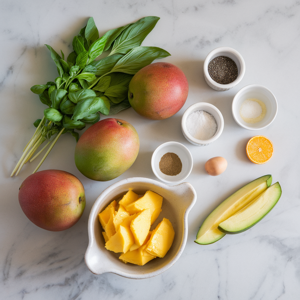 Ingredients for Exotic Mango & Basil Sorbet with Chia Swirl