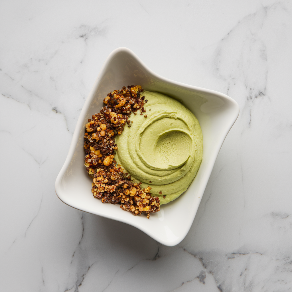 Exotic Matcha Avocado Mousse with Spiced Quinoa Crunch