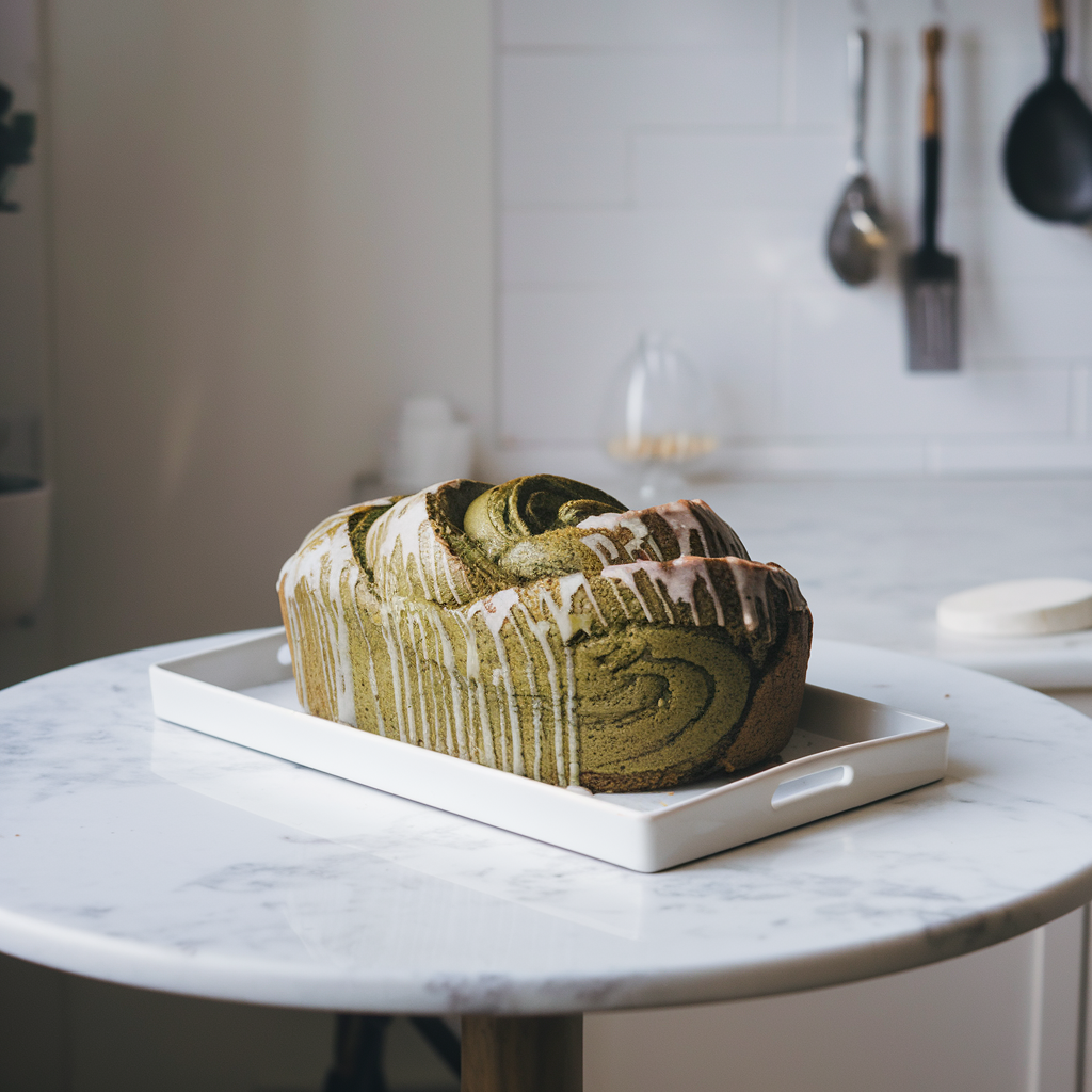 Exotic Matcha & Chia Seed Swirl Bread with Coconut Glaze