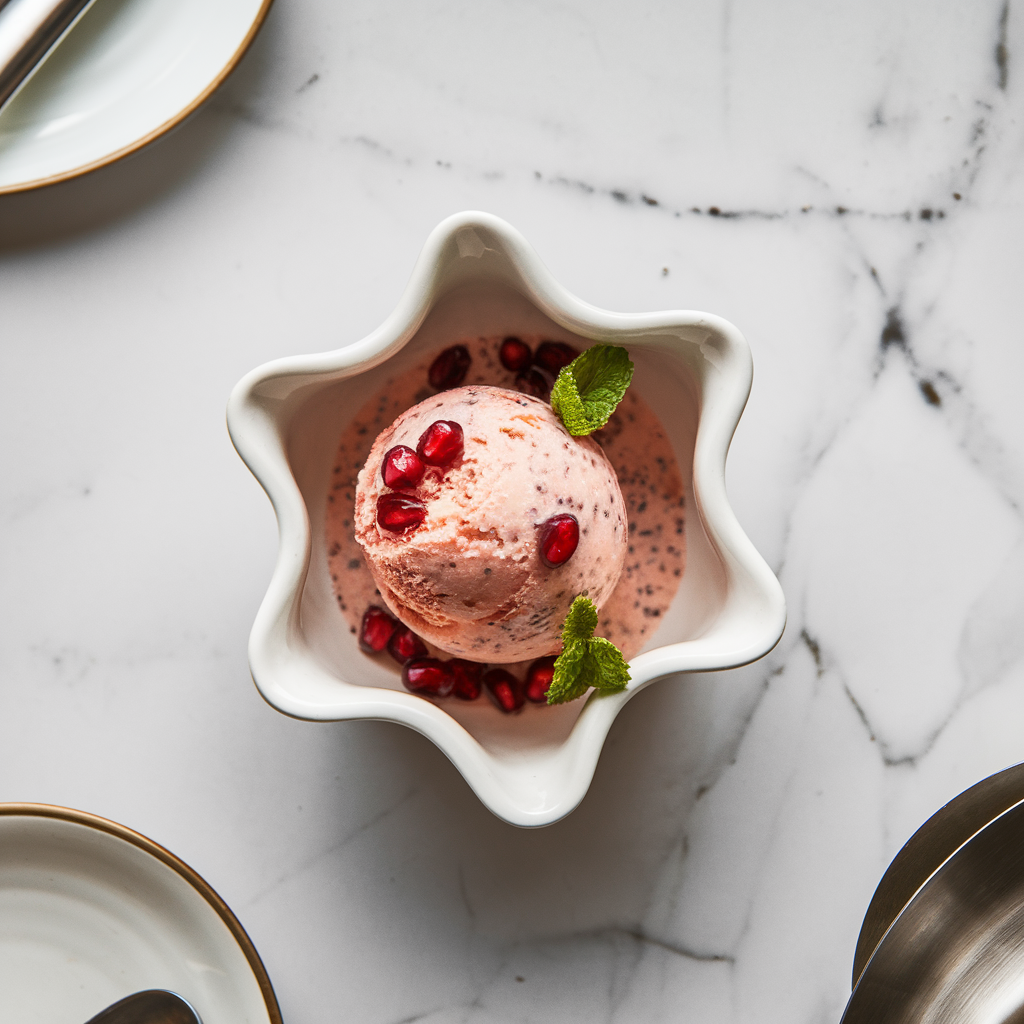 Exotic Pistachio-Pomegranate Sorbet with Mint and Chia Swirl