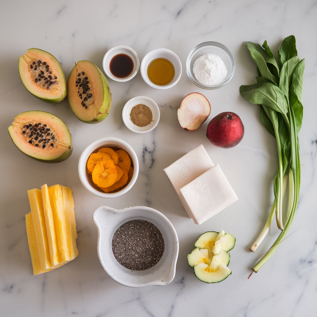 Ingredients for Exotic Soursop and Chia Seed Delight: A Refreshing Vegan Dessert