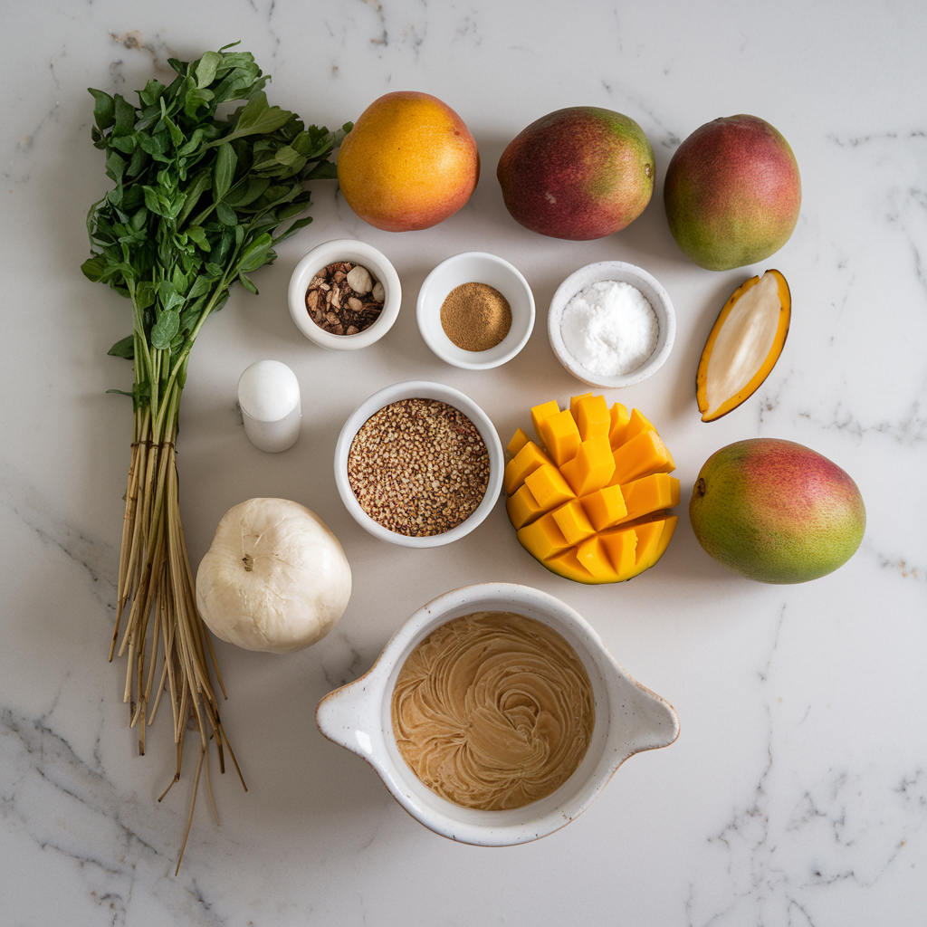 Ingredients for Exotic Spiced Amaranth & Mango Pudding with Coconut Drizzle